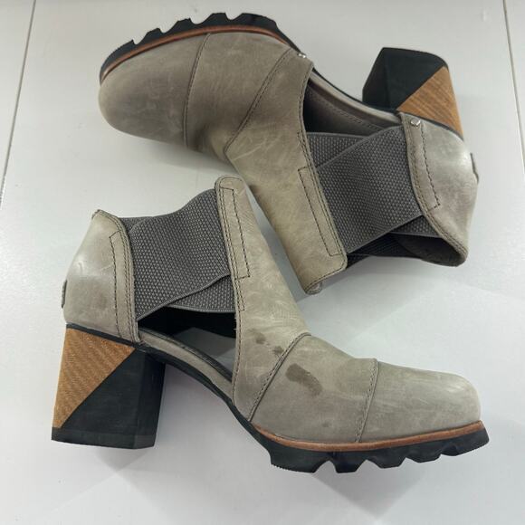 Sorel Addington Womens Size 8.5 Gray Leather 2.75" Heel Sandals Shoes NL2423 - Picture 5 of 8